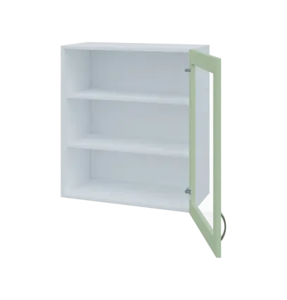 MH - 65S horní skříňka boxová, 1-dveřová, prosklená, pravá, 770x654x440, korpus bílý, dvířko šedo-ze